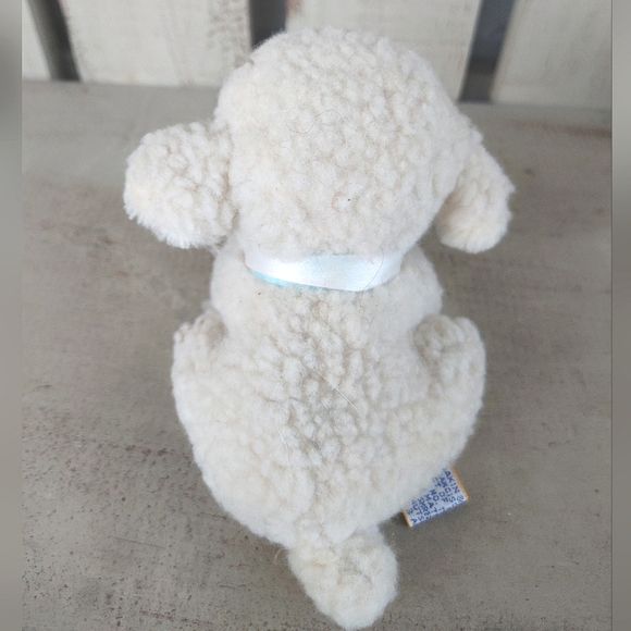 Vintage 1982 Dakin Little Baby Lamb Sitting Down Wool Blue White Ribbon Bow 6"H - Picture 7 of 12